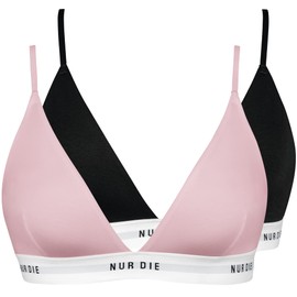Nur Die Pack of 2 Soft Bra in Various Colours Sporty Without Underwire Non-Wired Bra Triangle Bra Bustier Cotton Women, Black/Pink, 40 - 42