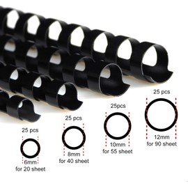 Burostyle CR21-12141618BK Binding Combs Plastic 21 Ring 25-145 Sheet Capacity, Max Binding A4 Size Paper, 1/2in. 9/16in, 5/8in, 11/16in Black Multi-Size Pack of 80