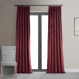 HPD Half Price Drapes Velvet Blackout Curtains/Drapes - 84 Inches Long 1 Panel Blackout Curtain Signature Pleated for Living Room & Bedroom - 25W X 84L, Burgundy