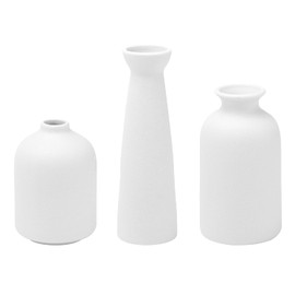 QWORK White Ceramic vase Set-3 for Home Decor- Grade Kaolin, Modern Boho Vases, Flower Decorative Vases for Living Room, Coffee Table, Farmhouse, Entryway, Bedroom Decor