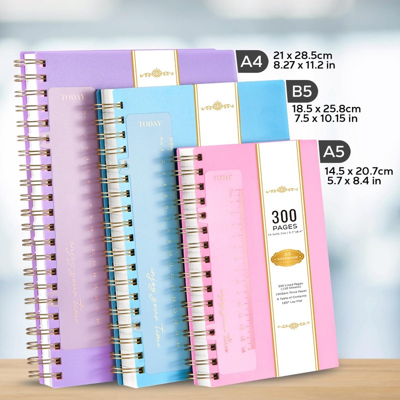 NIRMIRO Notebook Notepad A5, 300 Pages Wirebound Spiral Notebooks for