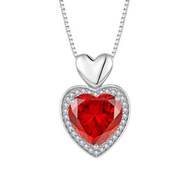 FJ Love Heart Necklaces for Women 925 Sterling Silver Garnet Necklace January Birthstone Pendant Birthday Anniversary Mothers Day Christmas Valentines Jewellery Gifts for Her