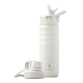 IDEUS Insulated Stainless Steel Water Bottle with 2 Leak-Proof Lids, Thermal Water Flask for Hiking Biking, 24oz, White
