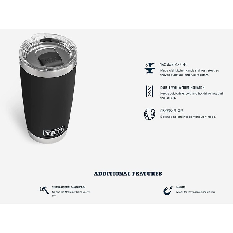 YETI Rambler Tumbler, Vacuum Insulated Stainless Steel Tumbler with Magslider