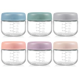 NETANY 6 Pack Glass Baby Food Storage Containers - 4 oz Baby Jars with Lids | Microwave, Dishwasher & Freezer Safe | Includes 10 Labels for Meal Prep & Organization