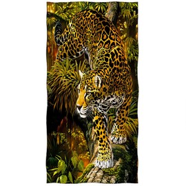 Violetpos Bath Towel Jungle Golden Cheetah 70 cm x 140 cm Beach Towel