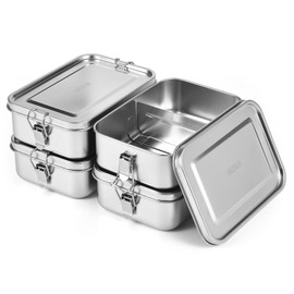 VIKCOLEE 4 PCS Stainless Steel Bento Box 1400ml, Metal Bento Box, Metal Lunch Box, Food Containers, Stainless Steel Lunch Container for Home, Work, Camping