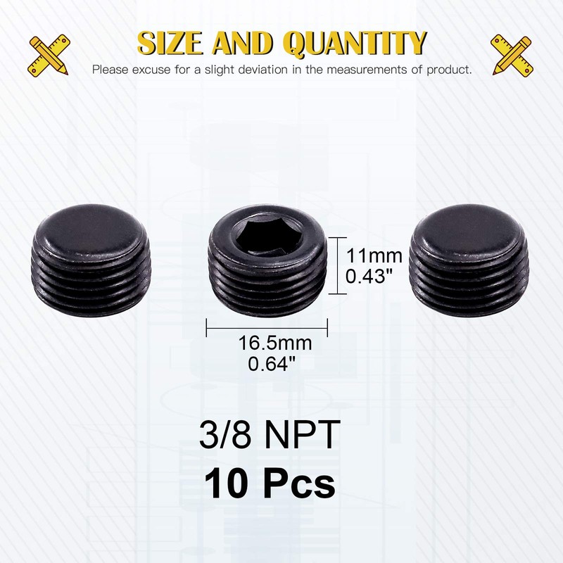 Mardatt 10Pcs 3/8" NPT Plug Pipe Plug Fitting Carbon Steel