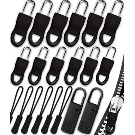 WAVEBEEXS Zipper Pull, Universal Zipper Pull Replacement, Broken Replacement Zippers Pull (20 Pcs), Black Zippers Pull Handle for Jackets, Luggage, Backpacks, Purses, Boots, Pants, Tents, (3 Styles 4 Sizes)