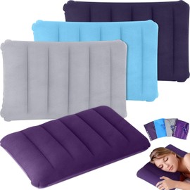4 Colours Camping Foldable Inflatable Pillow, PVC Flocking Outdoor Travel Pillow, Portable Ergonomic Pillow Made of Soft Materials for Car, Office, Beach, Holidays and Long Distance Travel, 47 x 30 cm
