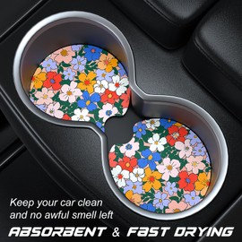 Aiawoxc Car Cup Holder Coasters, 2 Pack Universal Auto Anti Slip Insert Coaster with A Finger Notch, Cute Car Assecories for Women Men, Cup Mat for Most Interior, Vintage Flowers