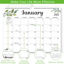 Wall Calendar 2025, 14.75''X 11.5'' Wall Calendar, From Now to January.2024 - June.2025, 18 Monthly Wall Calendar 2024 with Twin-Wire Binding + Hanging Hook + Thick Paper + Unruled Blocks with Julian