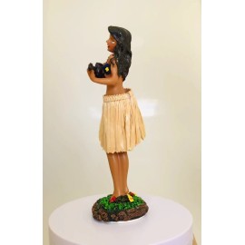 Hawaiian Leilani with Ukulele Brown Skirt Hula Girl Dashboard Doll 7"