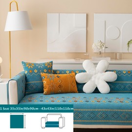 Rosygulls Boho Chenille Couch Covers,Geometric Couch Covers for Sofa,Chenille Couch Cover Non Slip,Sectional l Shaped Sofa Furniture Protector Cover for Home Decor,Lake Blue_1 Seat 35x35in/90x90cm