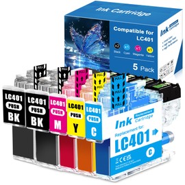 Yongairuink LC-401 Ink Cartridges Compatible Replacement for Brother LC 401XL Ink Cartridges Combo Pack for Brother MFC-J1170DW MFC-J1800DW MFC-J1012DW MFC-J1010DW Printer (5PK, 2BK/C/M/Y)