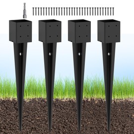 TAYORY 4 Pcs 4"x4" Fence Post Anchor Ground Spike 32"(Actual: 3.6"x3.6") Heavy Duty Metal Fence Post Anchor, Black Powder-Coated, for Fence,Deck,Bird Feeder,Railing,Mailbox