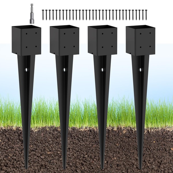 TAYORY 4 Pcs 4"x4" Fence Post Anchor Ground Spike 32"(Actual: