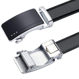 Flintronic Men's Belt, Leather Ratchet Automatic Belt for Men Leather Belt Width 3.5 cm. / 1.37 inches. Length 125 cm. / 49.21 inches. (incl. Keychain & Gift Box) - *22 Black