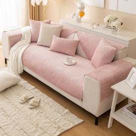 Foreate Chenille Couch Covers for Sofa Striped Sectional Couch Cover for Dogs Anti Scratch Sofa Covers Washable Non-Slip Slipcover Furniture Protector,1 Piece/Not All Set (Pink, 35” x 70”)