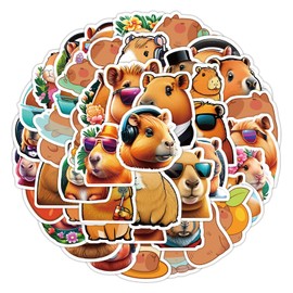 Pack of 50 Capybara Stickers for Bicycle, Luggage, Motorcycle, Fridge, Skateboard, Car, Laptop, Bumper, Computer, Cute Animal Waterpig Vinyl Sticker, Boys Children Gift, Cartoon Sticker
