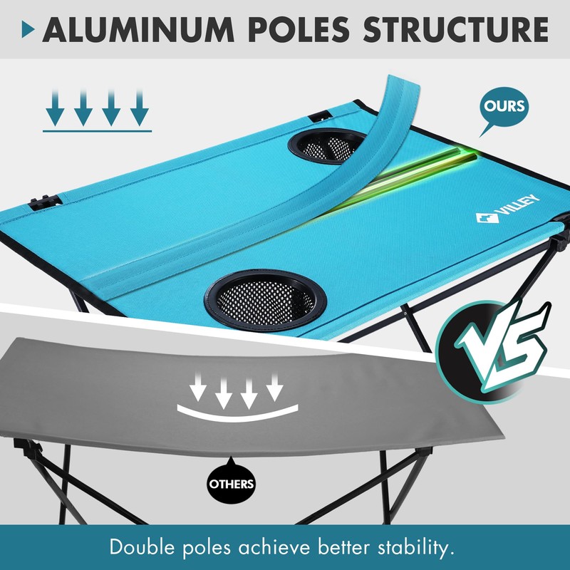 VILLEY Folding Camping Table, Portable Camping Table with 2 Cup