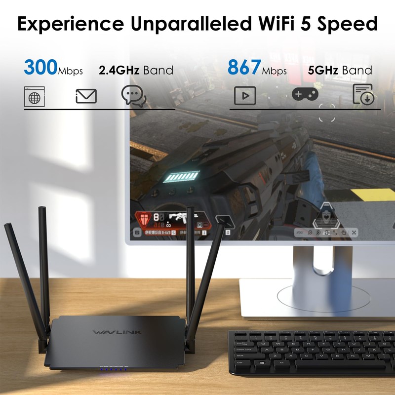WAVLINK Wireless WiFi Router 1200Mbps - 5GHz+2.4GHz Dual Band WiFi