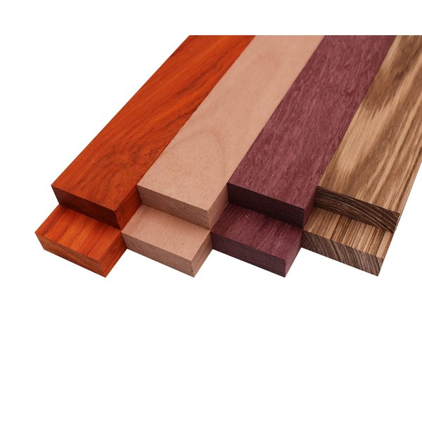 Imported Exotic Hardwood Variety Pack - Zebrawood, Purpleheart, Padauk, Okoume