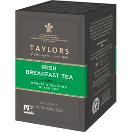 Taylors of Harrogate Irish Breakfast, Black Tea, Pillow Bags, 50 Count (Pack of 6), Rich, Bright & Malty, Caffeinated, Enjoy Hot or Iced, 300 Teabags Total