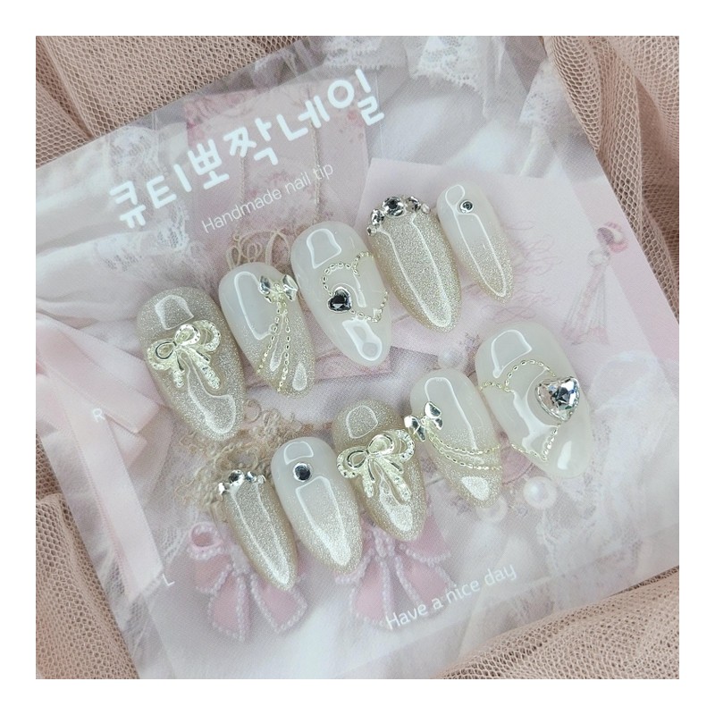 Wedding Magnetic Handmade Nail Tips - Almond S / 웨딩