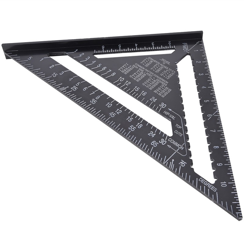 12 inch Black Aluminium Right Angle Triangle Ruler Rustproof Protractor