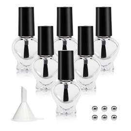 Agidea 6 botellas vacías de esmalte de uñas de 5 ml con bolas de mezcla, botellas vacías de esmalte de uñas con cepillo y embudo para aceites (forma de corazón)