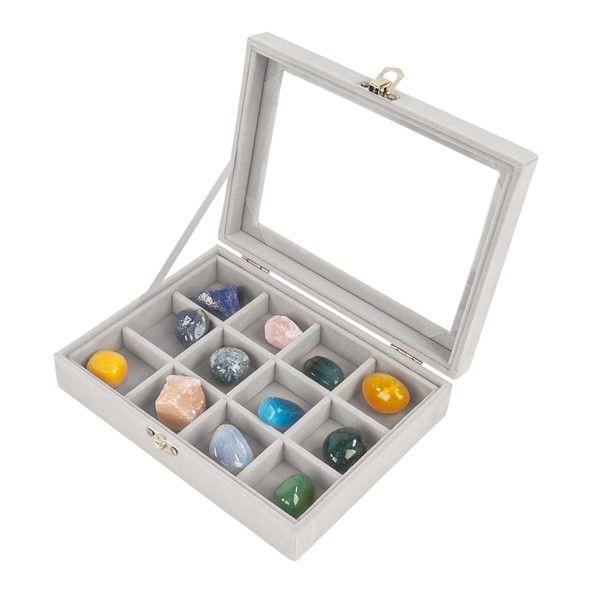 Dmnnlp 12 Grids Rock Display Case - 4cm Per Grid,