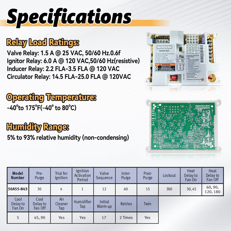 50A55-843 Universal Furnace Control Board Compatible with White Rodgers Ignition
