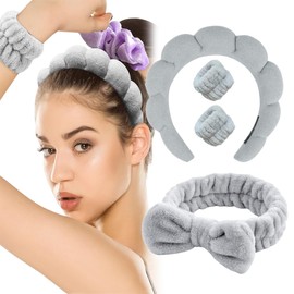 ZEPIQOR Spa Bowknot Stirnband Damen, Elastisches Gesicht Handgelenk Waschband, Haarzubehör Zum Waschen Von Gesicht, Haarband Handgelenk Schweißband Kosmetik Haarreif für Schönheit Hautpflege（grau）