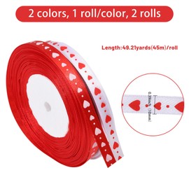 CHGCRAFT 2 Rolls 2 Style Heart Satin Ribbon 49 Yards Single Face Polyester Ribbon with Heart Printed for Floral Arrangement Craft Supplies, Mixed Color