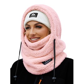 Fuakesor Plush Balaclava Hat Winter Thermal Ski Mask Fleece Windproof Face Hood Hat Scarf Balaclava for Men Women, pink