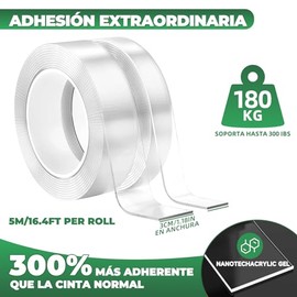 Cinta Doble Cara Extrafuerte,2 Rollos 5M Nano Tape Reutilizable,Impermeable