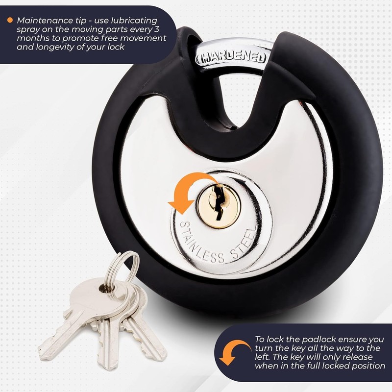 Satargo Heavy Duty Disc Padlock 74mm Round Lock with Rubber