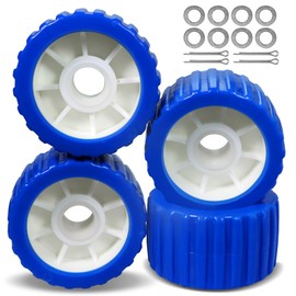JFATXTT Boat Trailer Rollers PU Ribbed Wobble Roller 5in ODX3in W fit 7/8-9/8" Diameter Shaft with 8 Gaskets and 4 Cotter Pins