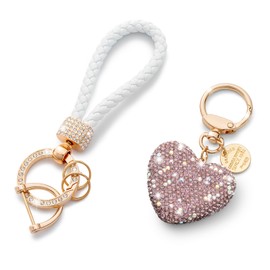 CHUQING Heart Keychain Glitter Key Chains Wristlet Bling Keychain for Ladies Crystal Car Keychains for Women