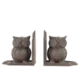 Remenna Owl Decorative Bookend, Heavy Duty Cast Iron, Vintage Shelf Decor, Antique Brown