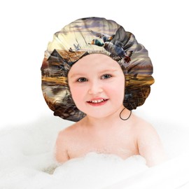 Zewurtuw Kid Small Shower Cap Adjustable Reusable Double Waterproof Layer Elastic Hair Bath Cap Cute Aesthetic-Duck