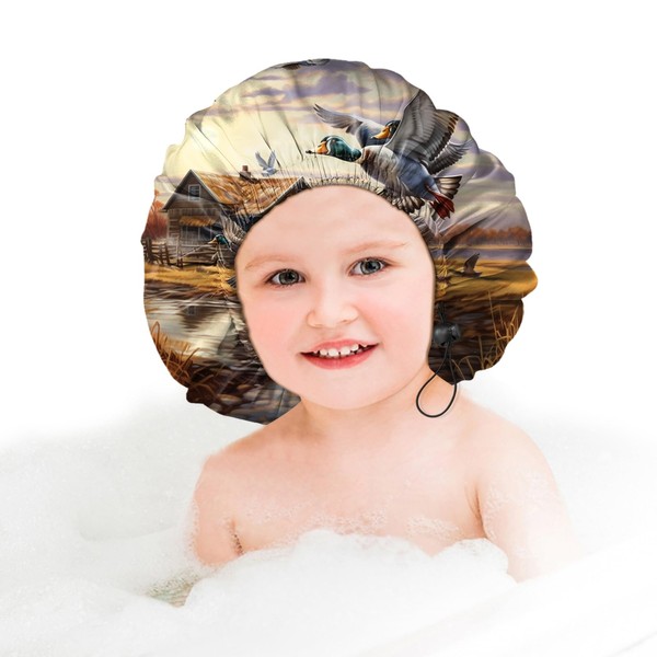 Zewurtuw Kid Small Shower Cap Adjustable Reusable Double Waterproof Layer