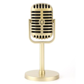 Cocoarm Classic Retro Style Microphone Prop with Stand Vintage Silver Microphone Decor Costume Prop for Party Decorations (Gold)
