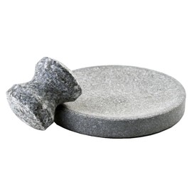 Small Size 6in/15cm Granite Grinder Mortar and Pestle Set Stone Plate Set for Spice and Salt on Camping Primitive Lava Dish (1.8 lbs-0.8 kg)