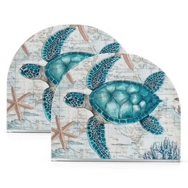 Vintage Sea Turtle Napkin Holder for Table Acrylic Cocktail Starfish Nautical Map Turtle Napkin Holders Decorative Tissue Paper Holder Vertical Napkin Dispenser for Home Kitchen Dining Decor, 2 PC