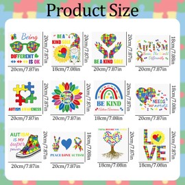 WANDIC 12Pcs Autism Theme Ribbon Iron On Stickers Waterproof Decals Hope Faith Heat Transfer Patches Stickers for Clothing T-Shirt Jackets Hats Jeans