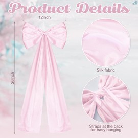 Knitgrip Large Wedding Pew Bows with Long Tails 12 x 26 Inch Wedding Aisle Decorations Bows Satin Ribbon Bows Wedding Background Decor for Bridal Shower Reception Wedding Ceremony(Pink,12 Pcs)