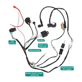 AuInLand Electric Wiring Harness, CDI Ignition Coil Wiring Harness Kit, CDI Wire Assembly fit for 4 Stroke ATV 50cc 110cc 125cc