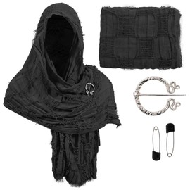 Dune Costume Cloak with Hood Men Post Apocalyptic Medieval Hooded Shawl Scarf Cowl Tattered Viking Desert Cape Accessory